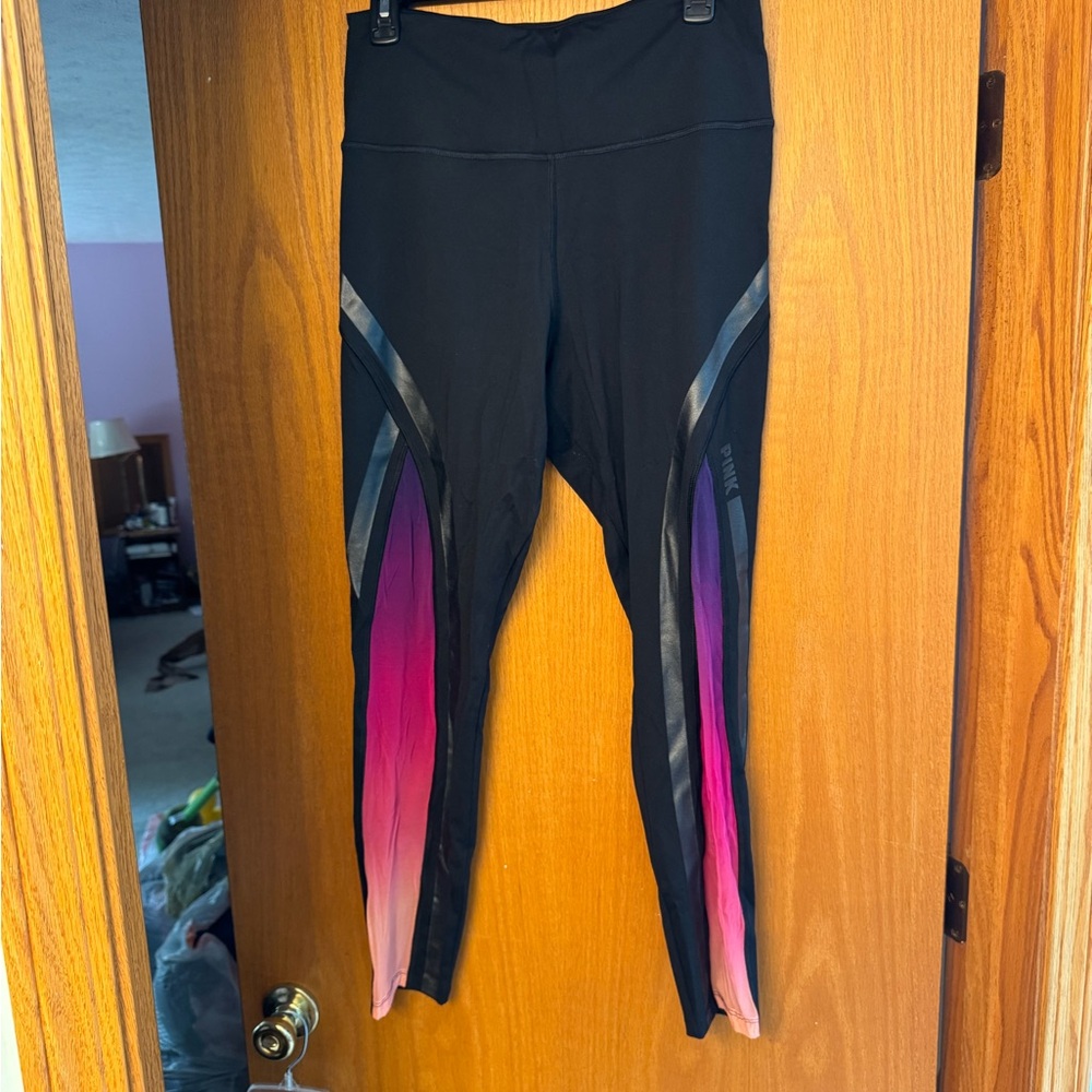 PINK Victoria's Secret Ultimate Black and Pink Ombre Mesh Leggings
